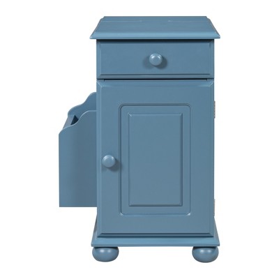 Vynxaria Series 12.6 in. Navy Blue Rectangular MDF End Table with Flip Top and USB Ports