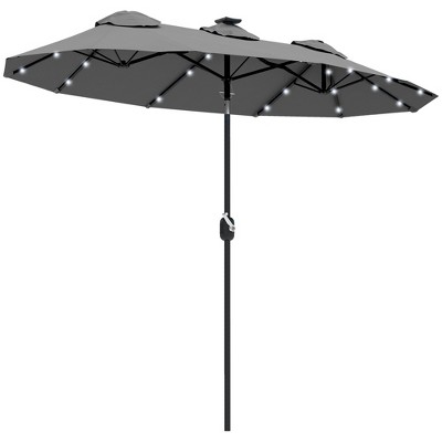 Double-sided Patio Umbrella, 9.7' Outdoor Umbrella with Tilt and Crank, LED Solar Light and 12 Ribs