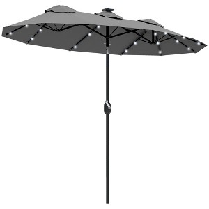 Double-sided Patio Umbrella, 9.7' Outdoor Umbrella with Tilt and Crank, LED Solar Light and 12 Ribs - 1 of 4