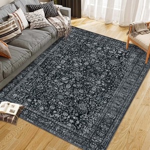 Area Rugs for Living Room Bedroom, Washable Rug, Vintage Floral Boho Non Slip & Low Pile Carpet Indoor Dining Room and Kids Room - 1 of 4