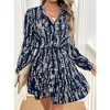 Coolmee Women's Casual Summer Fall Dresses Waisted Long Sleeve Printed Button Down V Neck High Waist Ruffle Hem A Line Flowy Mini Dresses S Dark Blue - 2 of 4