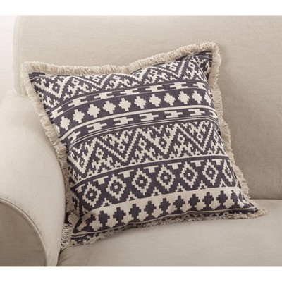 Aztec Tribal Fringe Trim Cotton Throw Pillow