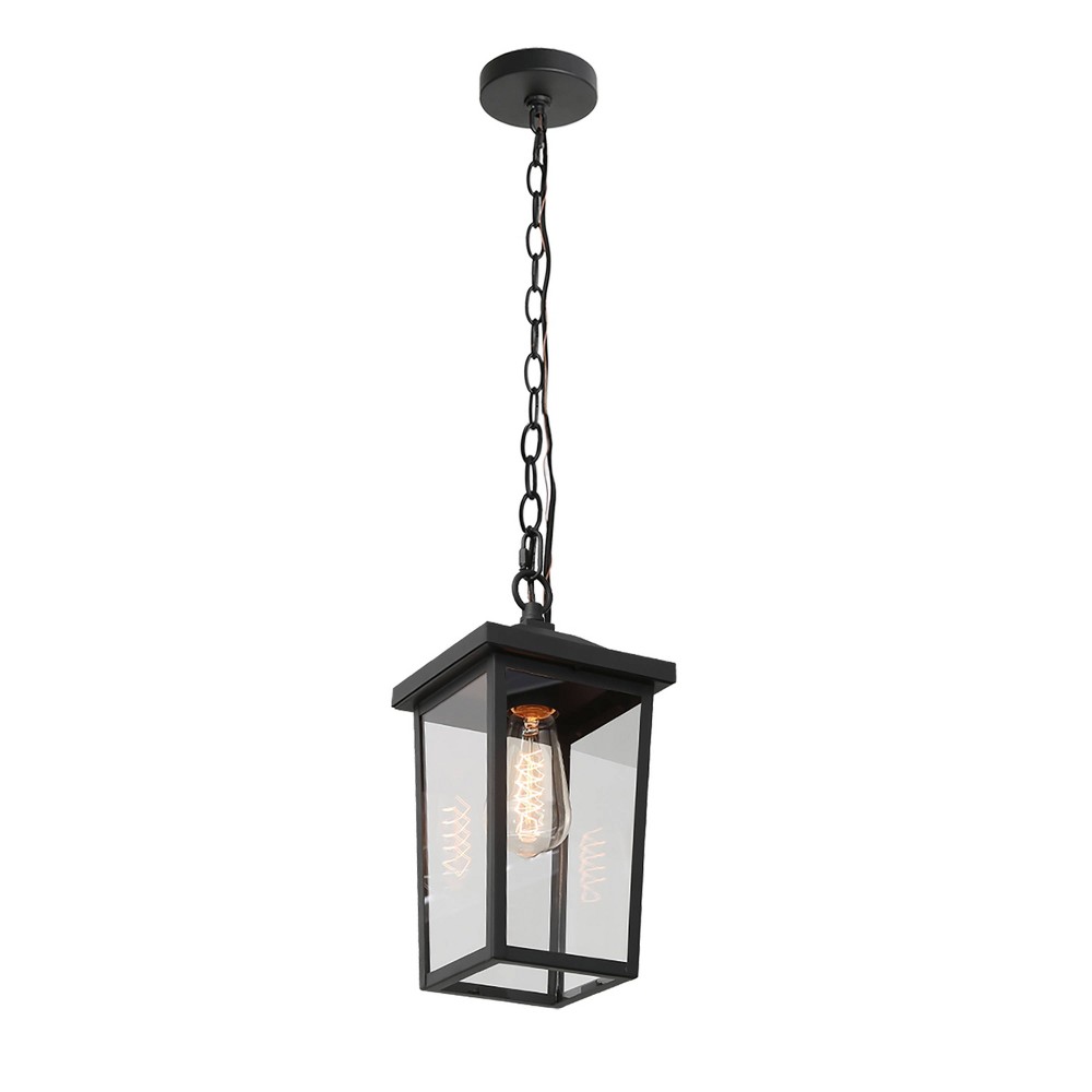 Photos - Chandelier / Lamp 13" Metal/Glass Square Cage Modern Outdoor Pendant Light Black - LNC