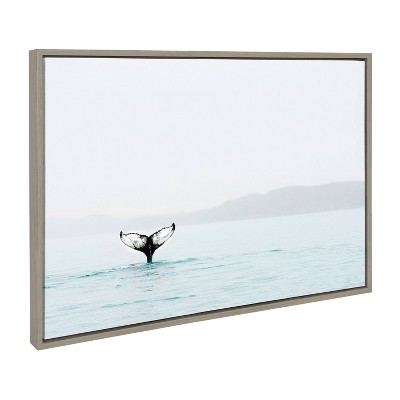 Sylvie Whale Tail in Mist Gray Framed Canvas Art