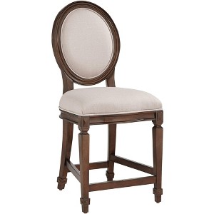 55 Downing Street Dark Walnut Wood Bar Stool Brown 24" High French Vintage Retro Gray Cushion with Backrest Footrest for Kitchen Counter Island Home - 1 of 4