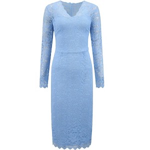 INSPIRE CHIC Women's Floral Lace V Neck Long Sleeve Cocktail Wedding Bodycon Dress - 1 of 4