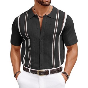 COOFANDY Knit Shirts for Men Casual Short Sleeve Button Down Shirts Summer Beach Stretch Fit Collared Shirts - 1 of 4