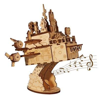 SEVOBAL Building Sets, Moving Castle 3D Wooden Puzzle Music Box DIY Craft Model for Display, Multicolor, 11.42"*5.91"*1.18"