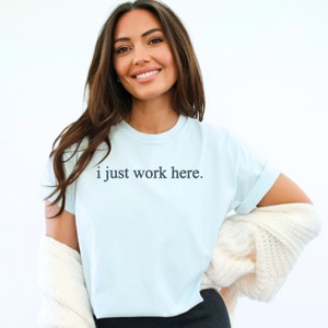 Simply Sage Market Embroidered I Just Work Here Garment Dyed Tee - 2XL - Chambray - 1 of 4