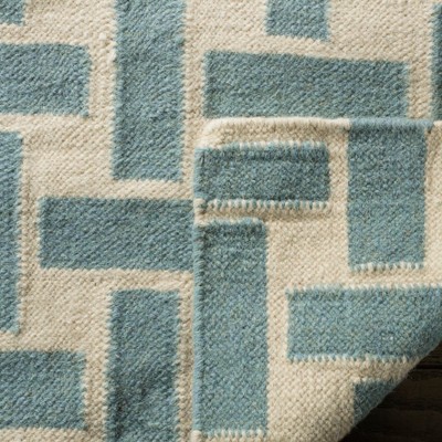 Handwoven Turquoise & Ivory Geometric Wool Area Rug, 3' x 5'