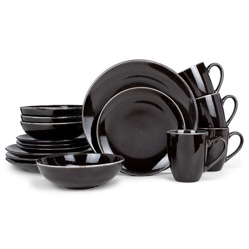 Elanze Designs Reactive Ceramic Dinnerware 16 Piece Set - Service for 4, Black, 1 of 6