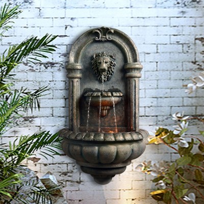 Antique Bronze Lion Head Wall Fountain with LED Lights