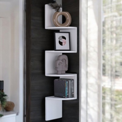 Alilang 9.80 Inch Zigzag Corner Wall Shelf with Open Cubes for Modern Home Decor - White