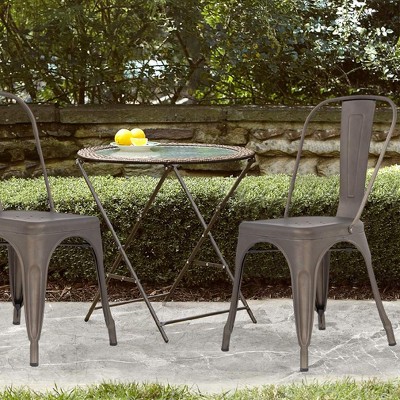 Set of 4 Gray Alloy Steel Armless Dining Chairs with Cushions