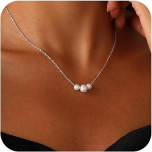 Classic Adjustable Pearl Necklace for Women, Dainty Gold Plated Collar Jewelry - 1 of 4