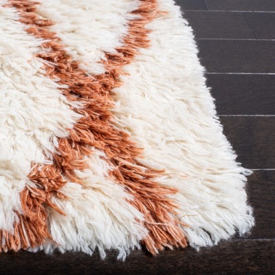 Ivory and Terracotta Hand-Knotted Wool Area Rug 6' x 9'