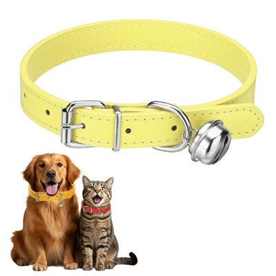 Unique Bargains Dog Collar with Bell Adjustable Buckle PU Leather Dog Collars