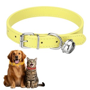 Unique Bargains Dog Collar with Bell Adjustable Buckle PU Leather Dog Collars - 1 of 4