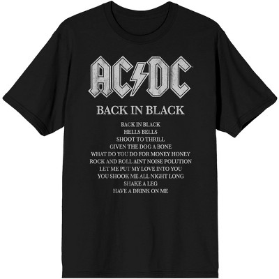 Acdc Back In Black Black Men\'s : Song Target List T-shirt-4xl