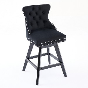 Dexmalle Set of 2 Button Tufted and Nailhead Trim Swivel  Barstools - 1 of 4