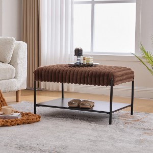Aortzio 30.7"Wide Upholstered Ottoman Coffee Table Foot Rest with Black Metal Legs,Footstool with Wooden Open Storage Shelf - 1 of 4