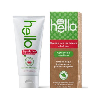 hello Kids Natural Watermelon Fluoride Free Toothpaste, sls Free and Vegan ,4.2oz