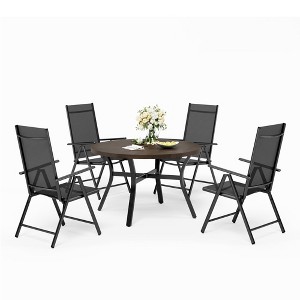 Captiva Designs 5pc Outdoor Patio Dining Wood-like Table with Umbrella Hole & Quick-dry Sling Chairs - 1 of 4