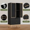 Homhougo Fluted Glass Door Cabinet with 2 Drawers & Adjustable Shelves, Modern Storage Unit for Kitchen or Living Room - 3 of 4