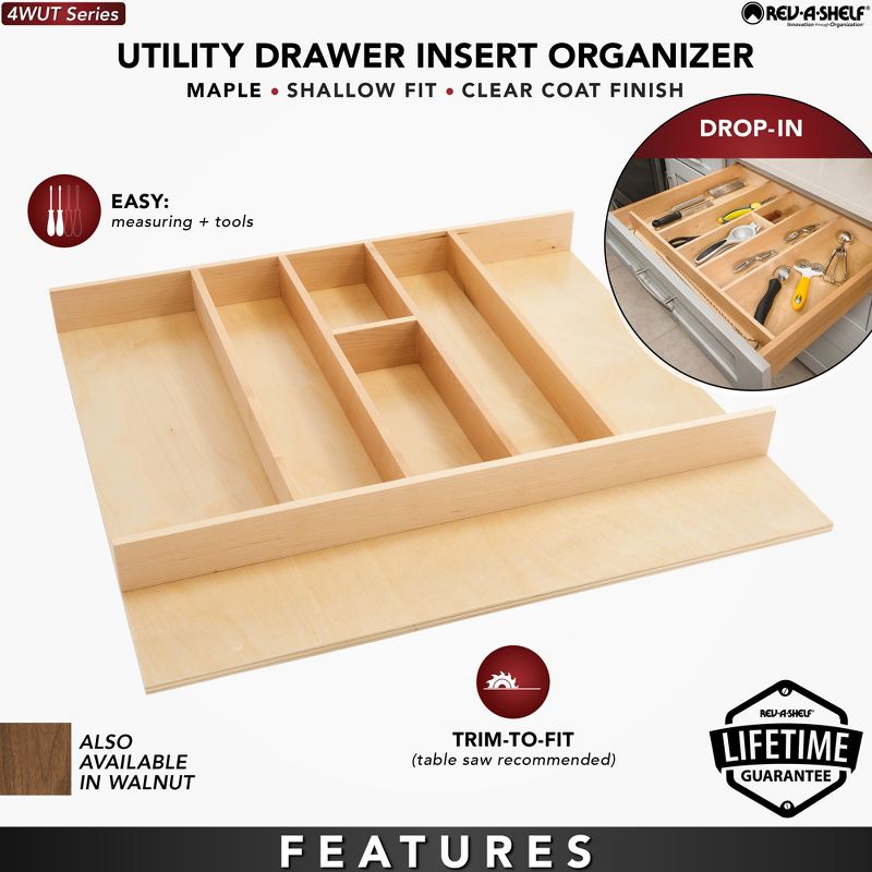Rev-A-Shelf 4WUT-3SH Trimmable Wooden Kitchen Drawer Divider Utility Holder Cutlery Tray Organizer Insert with 7 Slots, 3 of 7