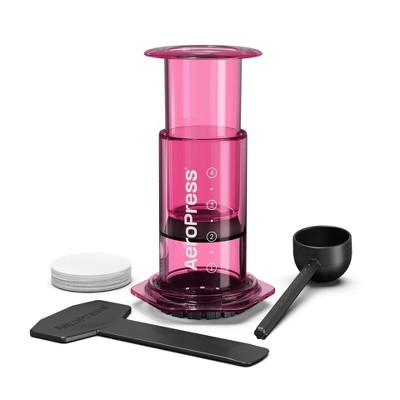 AeroPress Clear Single-Serve Coffee Maker Pink: Manual Plastic, 8 oz Capacity, Paper Filter, 1-Year Warranty