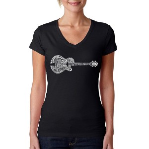 LA Pop Art Women's Word Art V-Neck T-Shirt - Country Guitar - 1 of 4