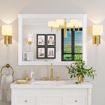 Apmir High-Strength Tempered Glass and Aluminum Alloy Framed French Cleat Mounted Wall Decor Mirror in matte black with 5-Year Warranty