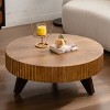 Round Coffee Table Retro Cocktail Table Sofa Table Side Table Accent Table Center Table, Natural/Brown-ModernLuxe - 2 of 4
