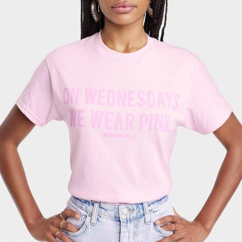 Women's Mean Girls On Wednesdays We Wear Pink Short Sleeve Graphic T-Shirt - Pink, 4 of 8