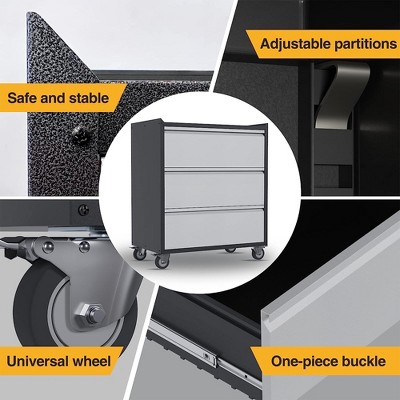Aobabo Steel Black and Gray Rolling 3-Drawer Tool Cabinet