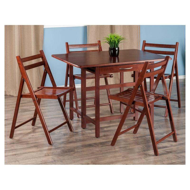 5pc Taylor Drop Leaf Dining Set with Folding Chairs Walnut - Winsome, 4 of 5