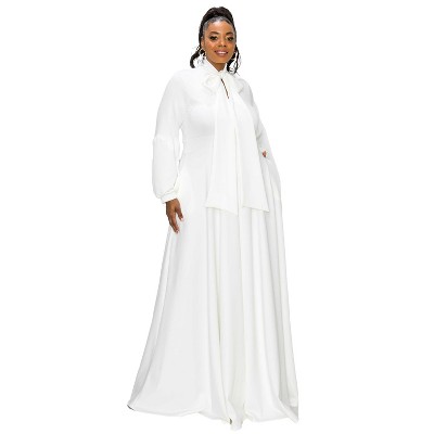 L I V D Women's Bella Donna Dress with Ribbon and Bishop Sleeves, Ivory, 3X