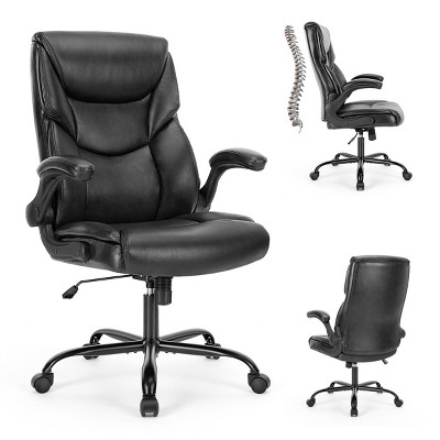 FURNIinspire Task and Office Chairs Pu Leather Home Office Chair Swivel Chair Rolling Chair with Adjustable Armrest, Black, 21.56"*21.58"*45.67"