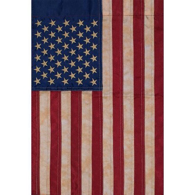 Tea Stained Embroidered American Flag House Flag 28" x 50"