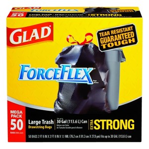 Glad - ForceFlex - Trash Bags - Drawstring 50 pk 1.1 mil - 30 gal - Case of 3 - 1 of 1