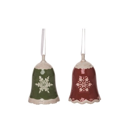 Transpac Ceramic Bell Ornament Set of 2 Christmas Home Decorations
