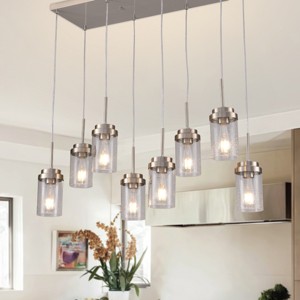 BAOURE 31.5" Brushed Nickel Kitchen Island Lighting,Modern Linear Chandelier with Clear Glass Shades,Dining Room Light Fixture for Kitchen Living Room - 1 of 4