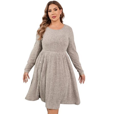 Women's Plus Size V Neck Cable Knit Sweater Dress Long Sleeve Oversized Casual Pullover Midi Dress with Belt