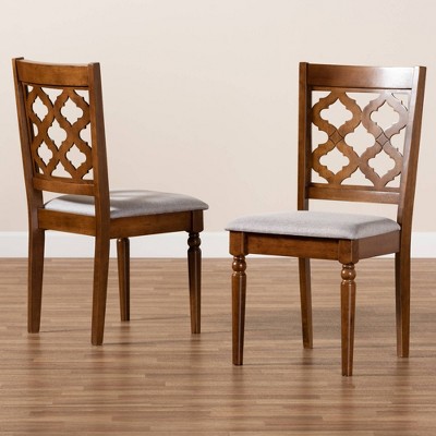 Contemporary Grey Fabric and Walnut Wood Dining Chair Set