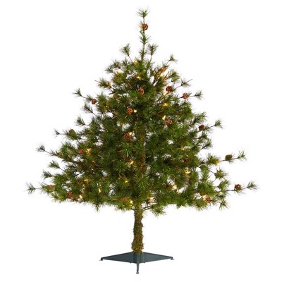 Nearly Natural 3-ft Colorado Mountain Pine Artificial Christmas Tree with 50 Lights. 171 Branches and Pine Cones