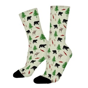 Moose Bear Women Printed Crew Socks Funny Funky Socks Soft Polyester Novelty Gifts for Artists Men - 1 of 1