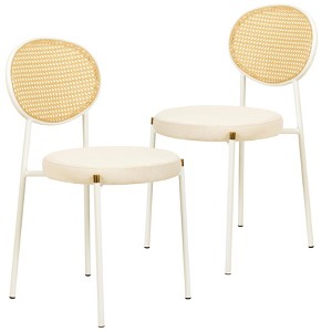LeisureMod Velvet Dining Chair with Rattan Back, Set of 2 Side Kitchen Chair with Stainless Steel Base Euston Collection - 1 of 4