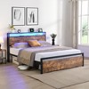 Bed Frame with Storage Headboard and 2 Drawers, LED Lights Bed with Charging Station - 3 of 4