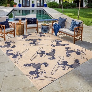 Disney Mickey Mouse Surfing Coastal Graphic Navy Blue Beige Flatweave Indoor Outdoor Area Rug - 1 of 4