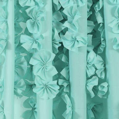 Aqua Light-Filtering Polyester Window Curtain Panel with Handmade Bow Details